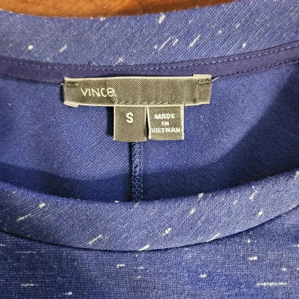 Vince Speckled Zip Back Blue Pullover Sweatshirt Silk Blend - Picture 8 of 9